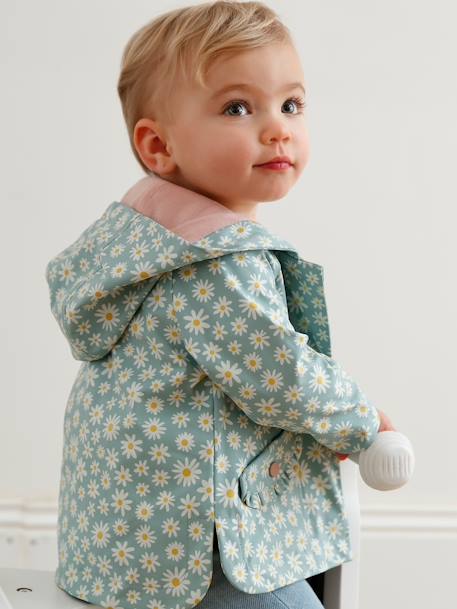 Regenjas met capuchon babymeisje zeegroen met print - vertbaudet enfant 