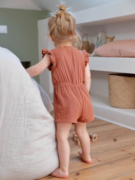 Baby jumpsuit van katoengaas bedrukt terracotta - vertbaudet enfant 