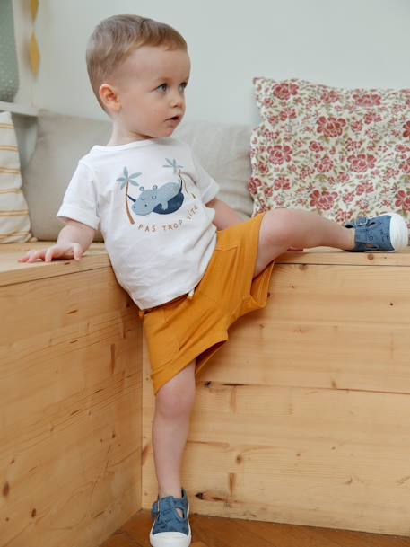 Set babyshirt met print en baggy short kaki+wit - vertbaudet enfant 