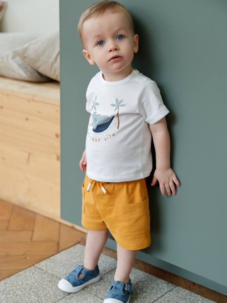 Set babyshirt met print en baggy short kaki+wit - vertbaudet enfant 