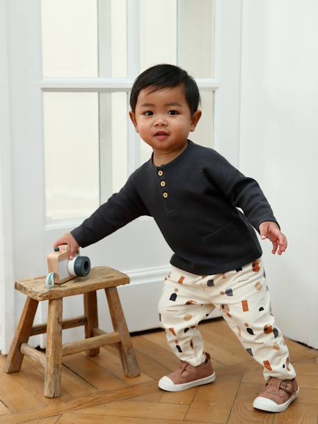 Babyset T-shirt + molton broek betongrijs+kaki - vertbaudet enfant 