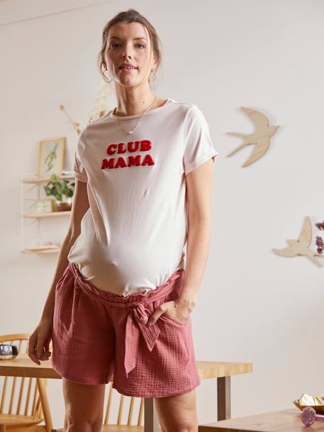 Zwangerschapsshort van katoengaas ecru+Terracotta - vertbaudet enfant 