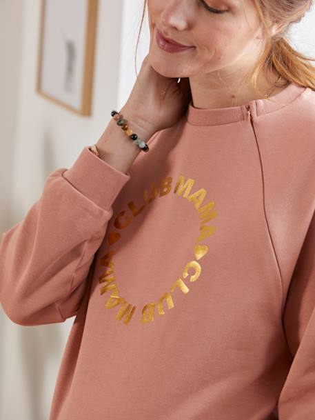 Fleece sweatshirt met tekst over zwangerschap en borstvoeding Blush - vertbaudet enfant 