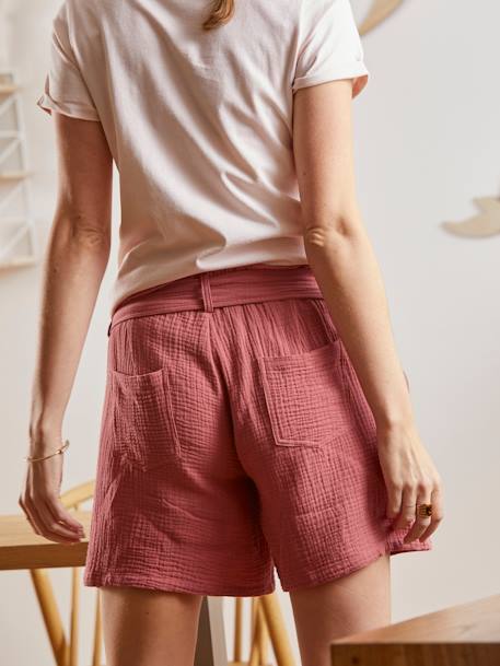 Zwangerschapsshort van katoengaas ecru+Terracotta - vertbaudet enfant 