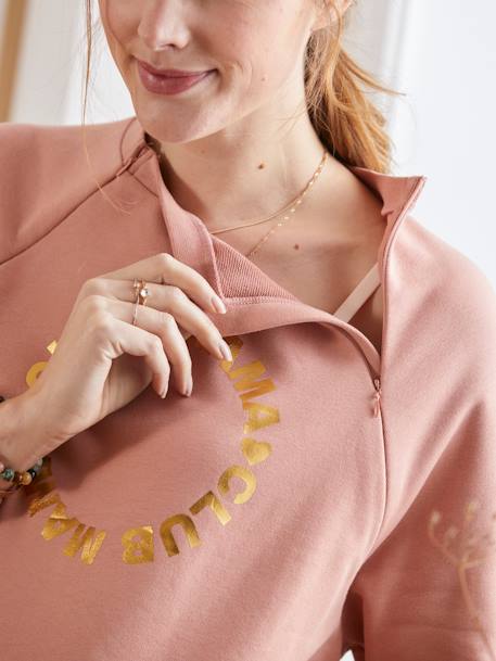 Fleece sweatshirt met tekst over zwangerschap en borstvoeding Blush - vertbaudet enfant 