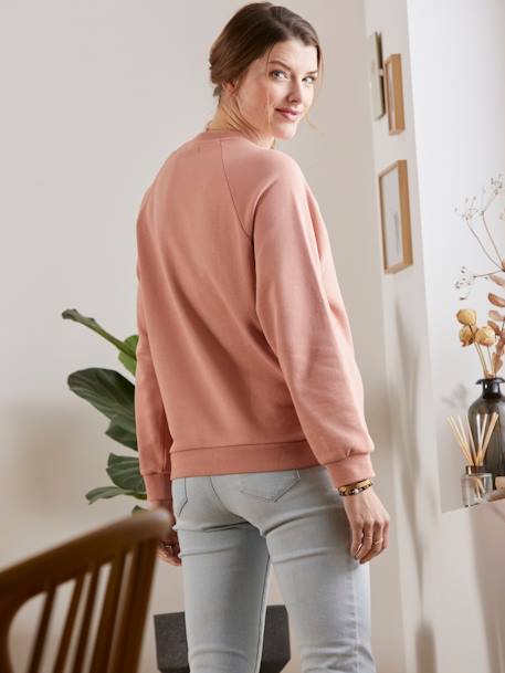 Fleece sweatshirt met tekst over zwangerschap en borstvoeding Blush - vertbaudet enfant 