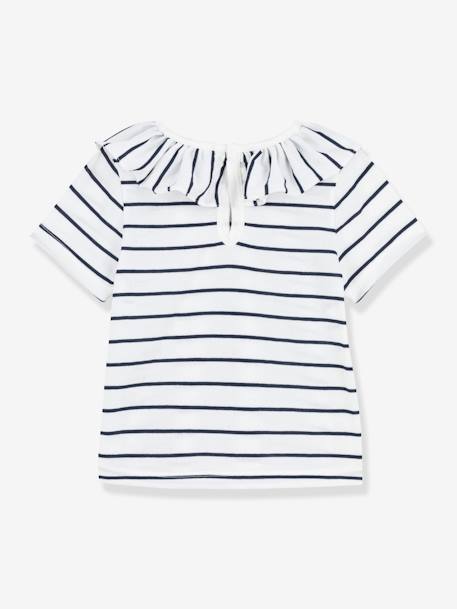 Gestreepte babyblouse met korte mouwen van jersey PETIT BATEAU wit gestreept marineblauw - vertbaudet enfant 