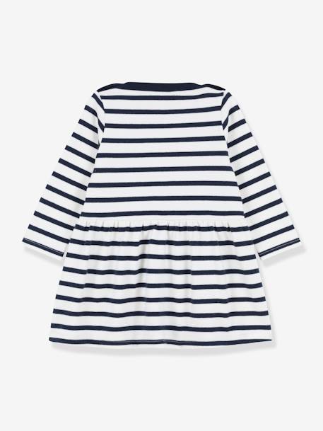 Iconische jurk met lange mouwen in dikke biologische jersey - PETIT BATEAU wit gestreept marineblauw - vertbaudet enfant 