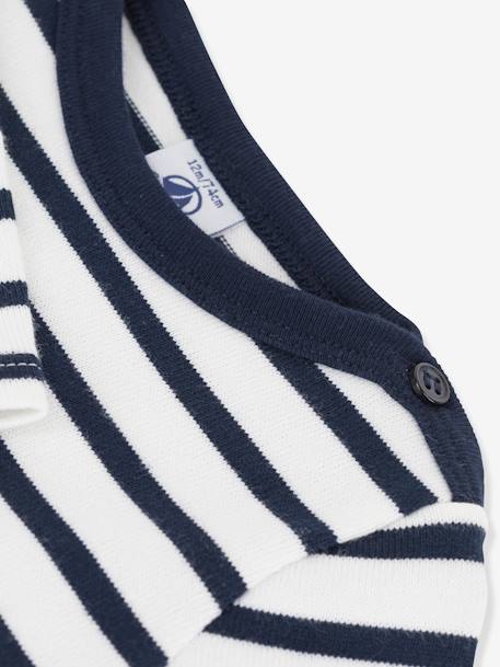 Iconische jurk met lange mouwen in dikke biologische jersey - PETIT BATEAU wit gestreept marineblauw - vertbaudet enfant 