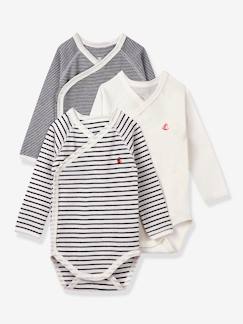 Baby-Body-Set van 3 gestreepte babyrompertjes met lange mouwen in biokatoen PETIT BATEAU