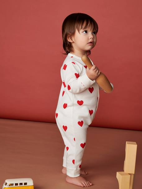 Biologisch katoenen baby pyjama PETIT BATEAU wit hartjesprint - vertbaudet enfant 