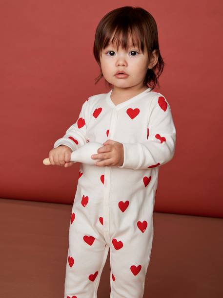 Biologisch katoenen baby pyjama PETIT BATEAU wit hartjesprint - vertbaudet enfant 