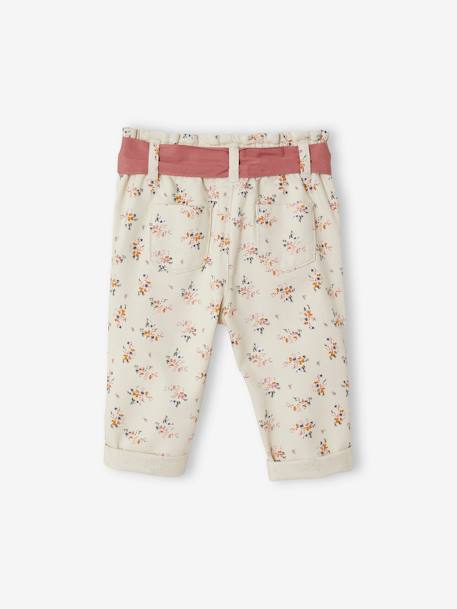 Paperbag broek met riem voor baby lichtbeige met print - vertbaudet enfant 