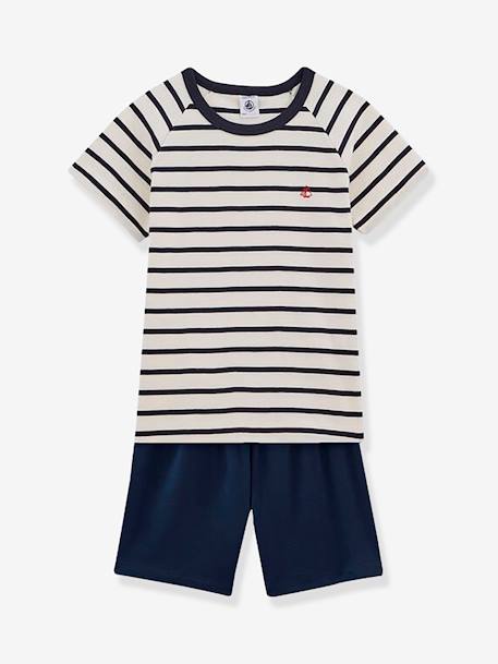 Katoenen gestreepte pyjama voor kleine jongens - PETIT BATEAU Marineblauw gestreept - vertbaudet enfant 