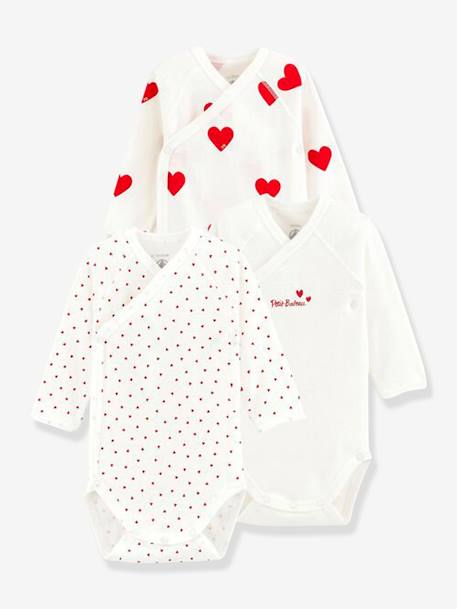 Set van 3 babyrompertjes met lange mouwen in biokatoen PETIT BATEAU wit - vertbaudet enfant 