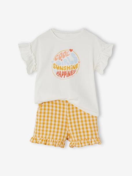 Set shirt en short met vichyruiten voor meisjes ivoor - vertbaudet enfant 