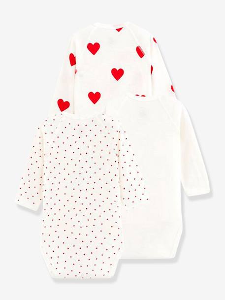 Set van 3 babyrompertjes met lange mouwen in biokatoen PETIT BATEAU wit - vertbaudet enfant 