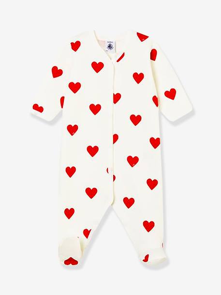 Baby pyjama met hartjes in fleece PETIT BATEAU wit hartjesprint - vertbaudet enfant 