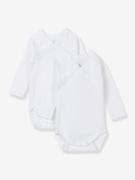 Set van 2 babyrompertjes met lange mouwen in biologisch katoen PETIT BATEAU wit - vertbaudet enfant 