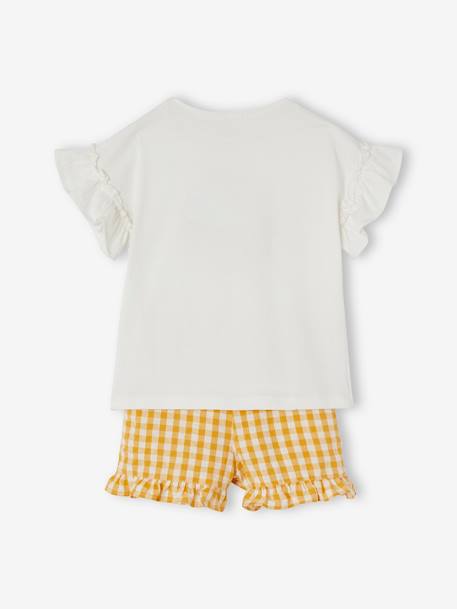 Set shirt en short met vichyruiten voor meisjes ivoor - vertbaudet enfant 