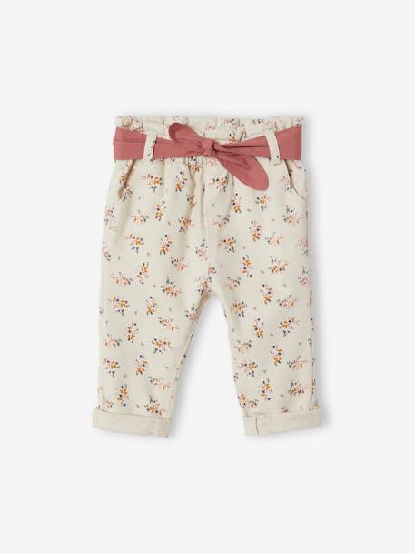 Paperbag broek met riem voor baby lichtbeige met print - vertbaudet enfant 