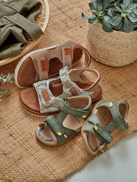 Anatomische leren sandalen voor jongens camouflage grijs+MARINEBLAUW+taupe - vertbaudet enfant 