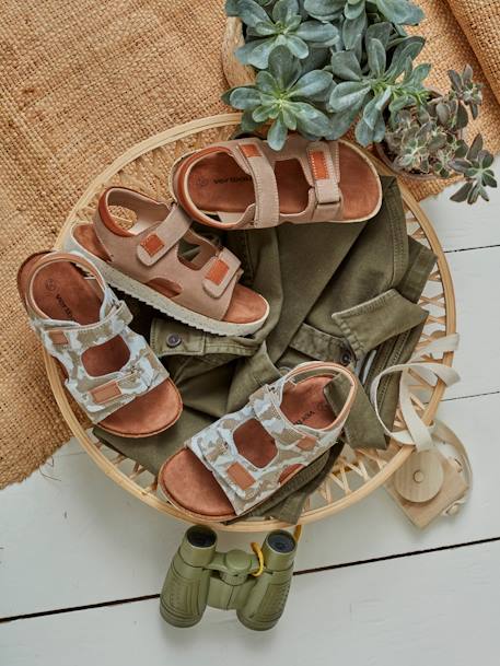 Anatomische leren sandalen voor jongens camouflage grijs+MARINEBLAUW+taupe - vertbaudet enfant 