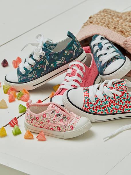 Stoffen decoratieve sneakers voor meisjes groene tropische print+wit, bedrukt - vertbaudet enfant 