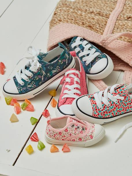 Stoffen decoratieve sneakers voor meisjes groene tropische print+wit, bedrukt - vertbaudet enfant 