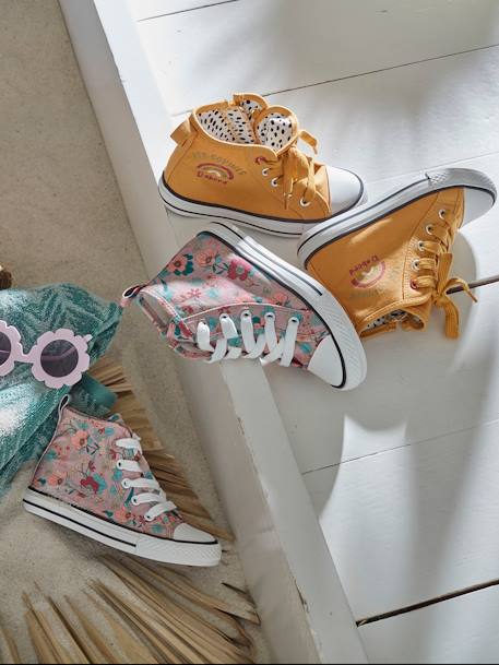Hoge sneakers voor meisjes van decoratief stof AOP bloemen - vertbaudet enfant 