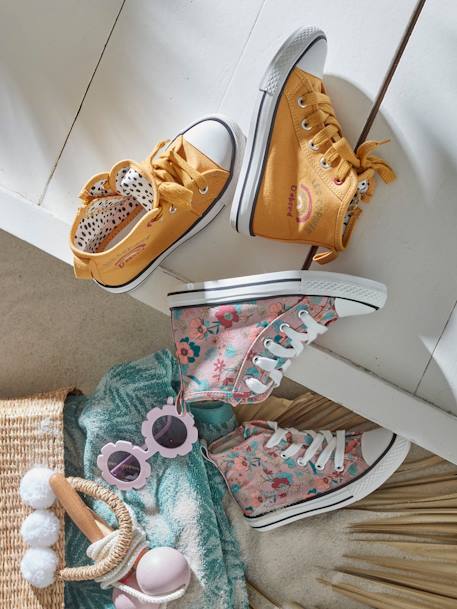 Hoge sneakers voor meisjes van decoratief stof AOP bloemen - vertbaudet enfant 