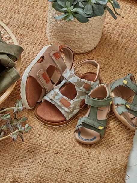 Anatomische leren sandalen voor jongens camouflage grijs+taupe - vertbaudet enfant 