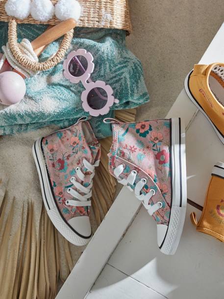 Hoge sneakers voor meisjes van decoratief stof AOP bloemen - vertbaudet enfant 