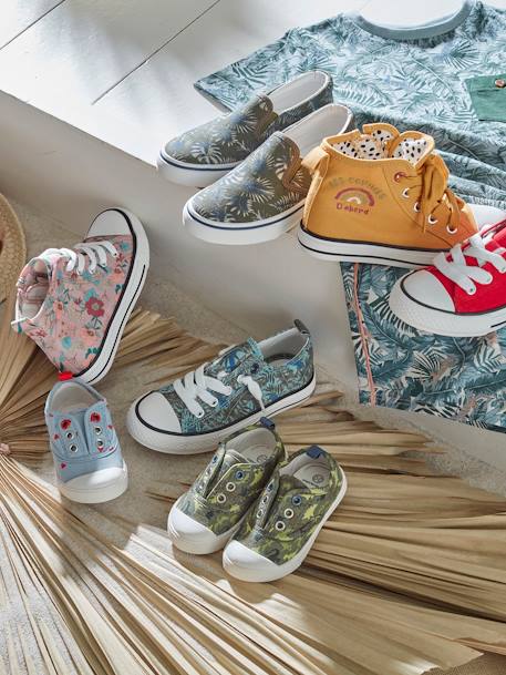 Elastische stoffen sneakers babyjongen groen met print - vertbaudet enfant 