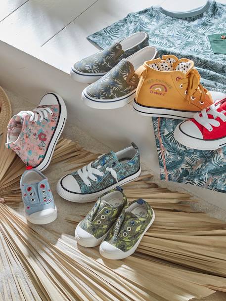 Slip-on sneakers voor jongens kaki met tropische print - vertbaudet enfant 