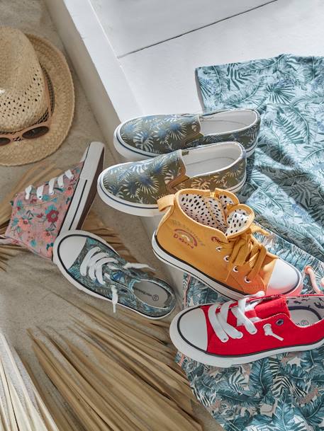 Hoge sneakers voor meisjes van decoratief stof AOP bloemen - vertbaudet enfant 