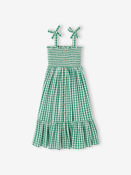 Lange jurk met smokwerk groene ruit - vertbaudet enfant 