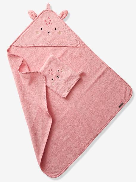 Babybadcape met capuchon en geborduurde dieren blauw+roze+WIT - vertbaudet enfant 