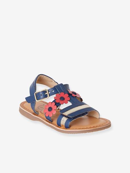 Leren meisjessandalen kleutercollectie camel+marineblauw - vertbaudet enfant 