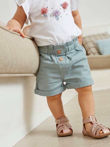 Short met elastische taille voor baby's celadongroen+klei+lichtroze - vertbaudet enfant 