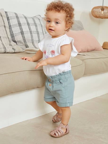 Short met elastische taille voor baby's celadongroen+klei+lichtroze - vertbaudet enfant 