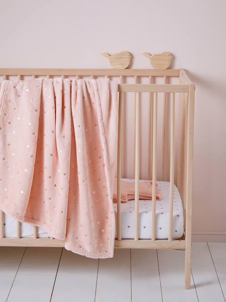 Plaid voor kinderen met goudkleurige hartjes ecru / gouden harten+ZACHT ROZE MET PRINT - vertbaudet enfant 