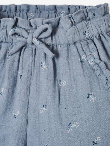 Driekwartsbroek voor meisjes met bloemenprint in katoengaas blauw+ecru+rouge+wit, bedrukt - vertbaudet enfant 