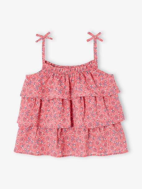 Meisjesblouse met print en ruches roze met print - vertbaudet enfant 