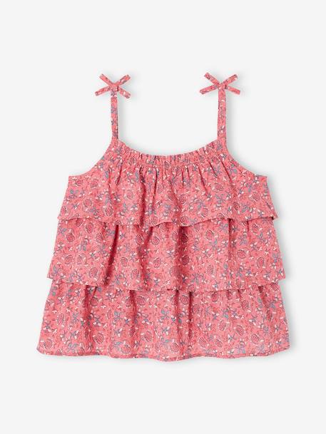 Meisjesblouse met print en ruches roze met print - vertbaudet enfant 