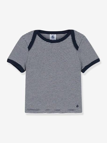 Gestreept t-shirt baby milleraies korte mouwen PETIT BATEAU in biokatoen marineblauw gestreept wit - vertbaudet enfant 