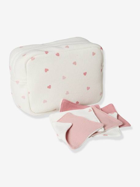 Set van 6 washandjes grijsblauw+roze/hartjes+vanille - vertbaudet enfant 