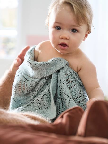 Deken van biologisch katoenpointelle* watergroen+zand - vertbaudet enfant 