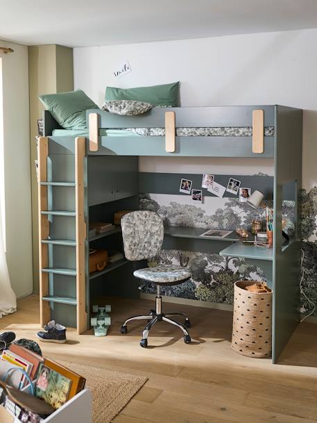 Gecombineerd mezzaninebed EVEREST XXL Kaki+Wit/hout - vertbaudet enfant 