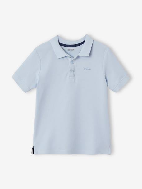 Poloshirt met korte mouwen voor jongens met borduurwerk op de borst felblauw+grijs gechineerd+HEMELBLAUW+lichtkaki+MARINEBLAUW+pastelgeel+ROOD+wit - vertbaudet enfant 